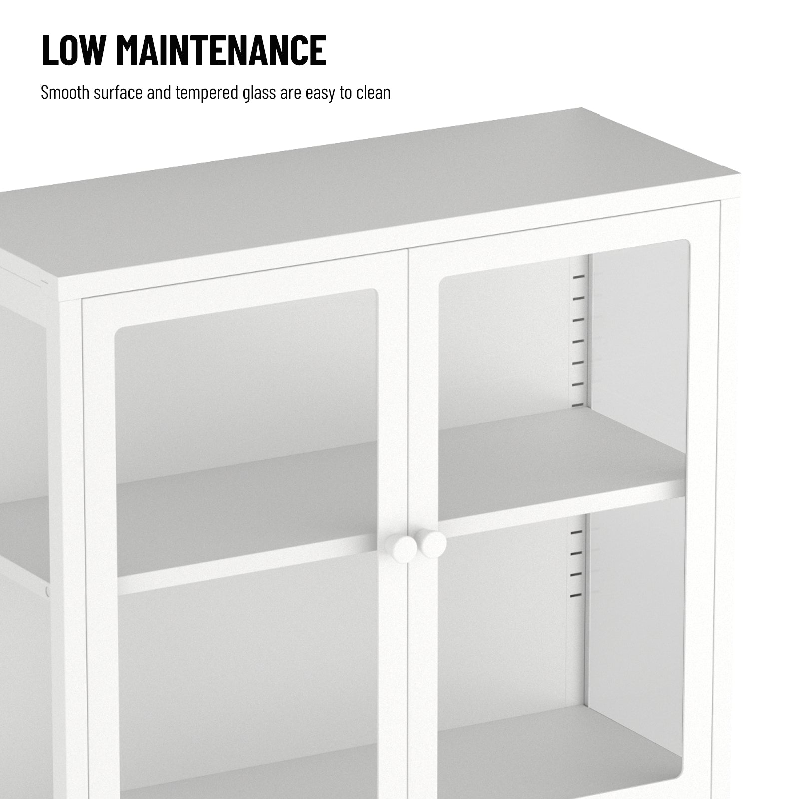 Four Glass Door Storage Cabinet With Adjustable Shelves And Feet Cold Rolled Steel Sideboard Furniture For Living Room Kitchen White 3 4 Shelves White Tempered Glass