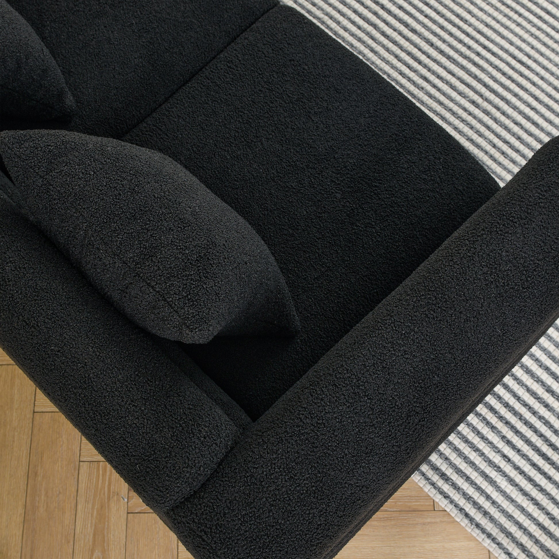 60Inch Oversized 2 Seater Sectional Sofa, Living Room Comfort Fabric Sectional Sofa Deep Seating Sectional Sofa, Soft Sitting With 2 Pillows For Living Room, Bedroom, Office, Black Teddy W834S00030 Black Primary Living Space American Design Foam Fabric 2