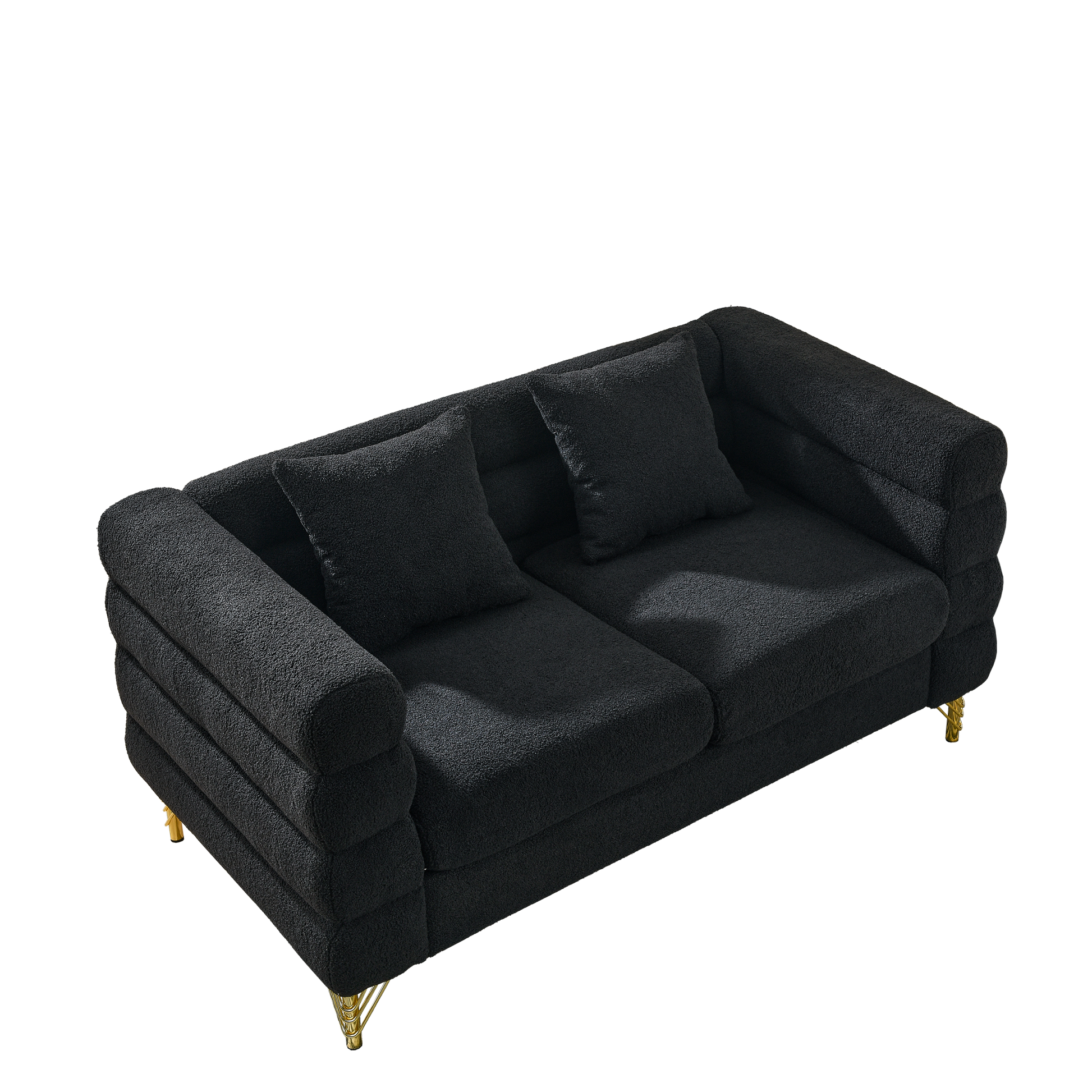 60Inch Oversized 2 Seater Sectional Sofa, Living Room Comfort Fabric Sectional Sofa Deep Seating Sectional Sofa, Soft Sitting With 2 Pillows For Living Room, Bedroom, Office, Black Teddy W834S00030 Black Primary Living Space American Design Foam Fabric 2