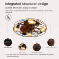 Caged Ceiling Fan With Light, 20'' Farmhouse Low Profile Ceiling Fan Lights With Remote Control, Modern Enclosed 4X E26 Bulb Ceiling Fans With Reversible Motor Living Room Bedroom Kitchen, Black Black Abs Iron
