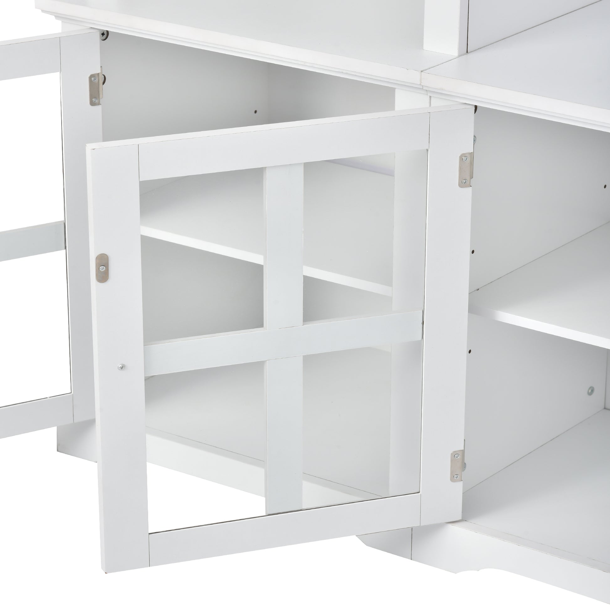Minimalism Entertainment Wall Unit With Bridge, Modern Tv Console Table For Tvs Up To 70", Multifunctional Tv Stand With Tempered Glass Door, White Old Sku: Sd000009Aak White 70 79 Inches Particle Board