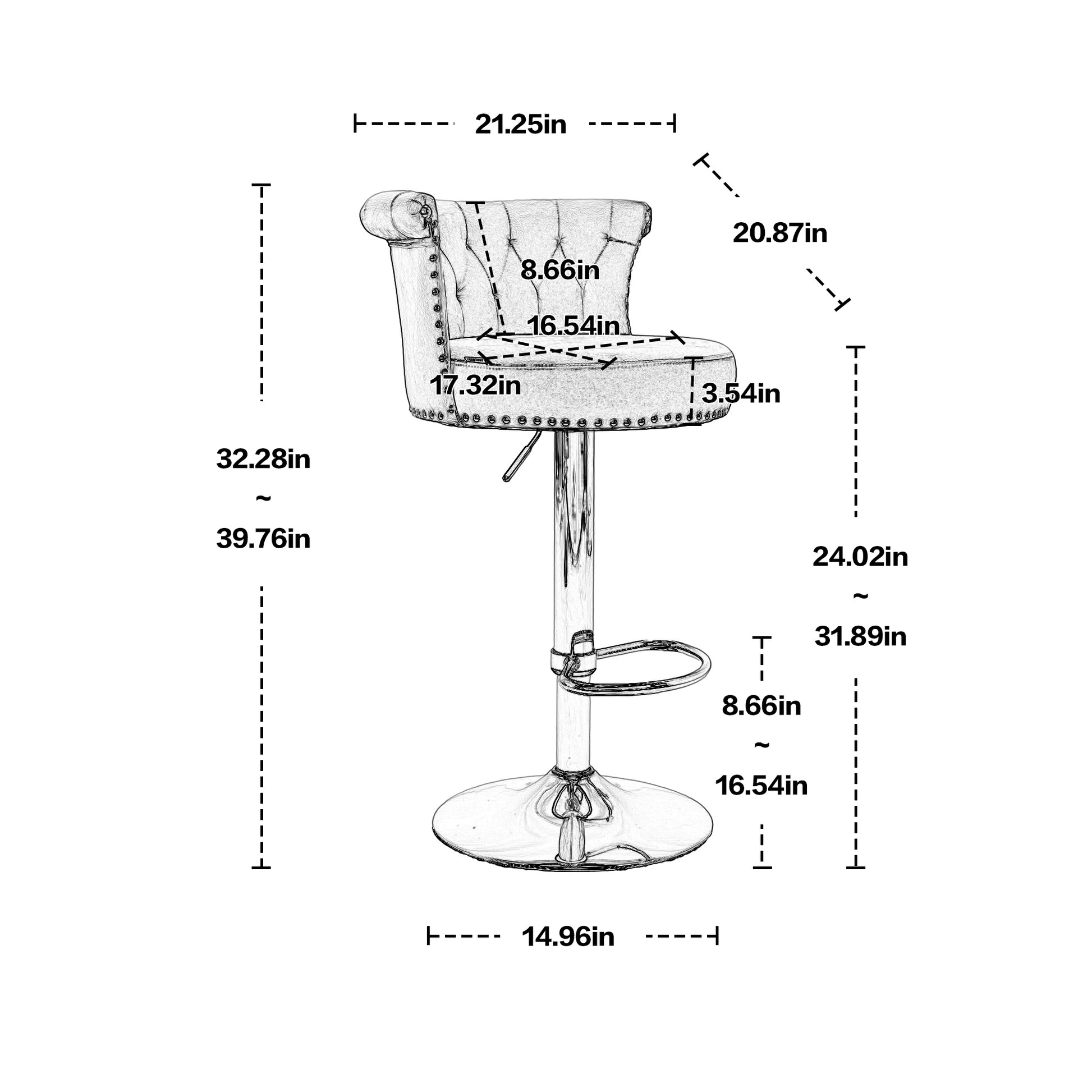 Coolmore Swivel Bar Stools Set Of 2 Adjustable Counter Height Chairs With Footrest For Kitchen, Dining Room 2Pc Set Black Velvet