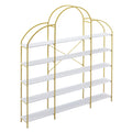 74.8 Inch 5 Tiers Office Bookcase Bookshelf, Display Shelf With Round Top, X Bar Gold Frame Golden White Mdf Steel
