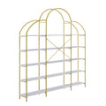 74.8 Inch 5 Tiers Office Bookcase Bookshelf, Display Shelf With Round Top, X Bar Gold Frame Golden White Mdf Steel