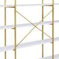 74.8 Inch 5 Tiers Office Bookcase Bookshelf, Display Shelf With Round Top, X Bar Gold Frame Golden White Mdf Steel
