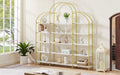 74.8 Inch 5 Tiers Office Bookcase Bookshelf, Display Shelf With Round Top, X Bar Gold Frame Golden White Mdf Steel