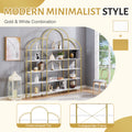 74.8 Inch 5 Tiers Office Bookcase Bookshelf, Display Shelf With Round Top, X Bar Gold Frame Golden White Mdf Steel