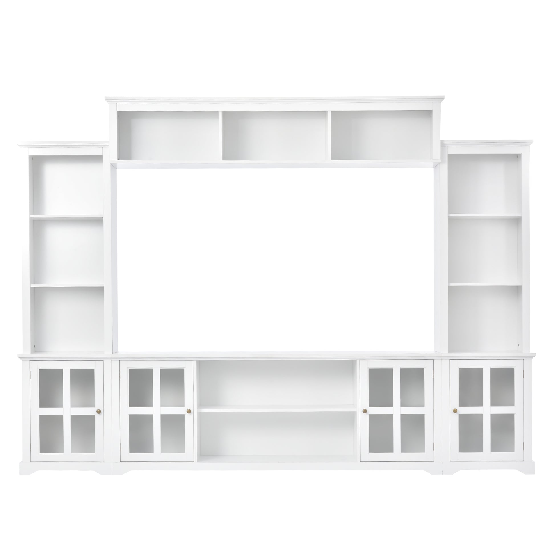Minimalism Entertainment Wall Unit With Bridge, Modern Tv Console Table For Tvs Up To 70", Multifunctional Tv Stand With Tempered Glass Door, White Old Sku: Sd000009Aak White 70 79 Inches Particle Board