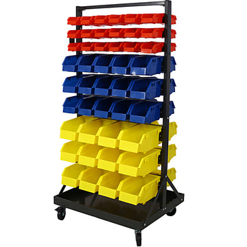 90 Parts Bin Shelving Storage Organizer With Locking Wheels For Shop Garage And Home Black Carbon Steel