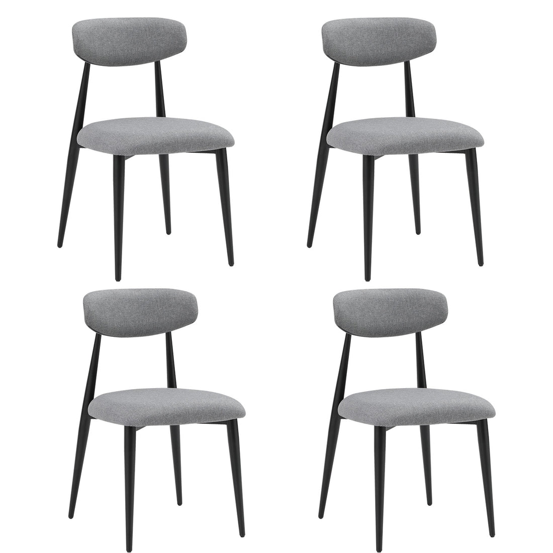 Set Of 4 Modern Dining Chairscurved Backrest Round Upholstered And Metal Frame,Grey Gray Foam Metal