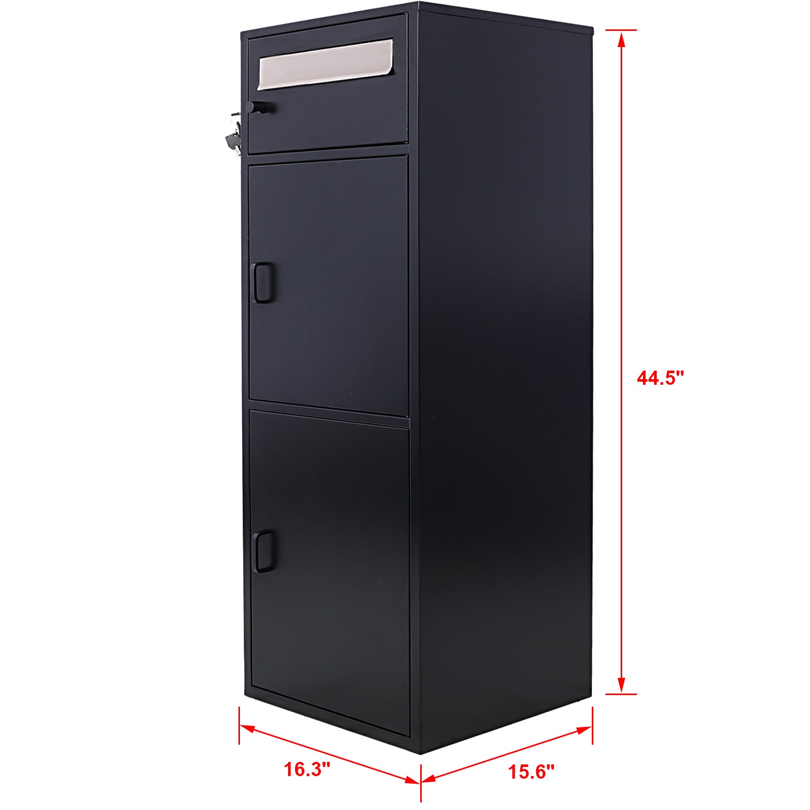 Large Steel Freestanding Floor Parcel Package Drop With Locking Letterbox Drop Mail Box With Multi Compartments, Black Black Steel