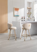 Coolmore Counter Height Bar Stools Set Of 2 For Kitchen Counter Solid Wood Legs With A Fixed Height Of 360 Degrees Beige Velvet