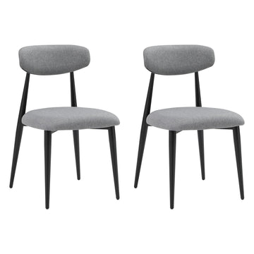 Modern Dining Chairs Set Of 2, Curved Backrest Round Upholstered And Metal Frame, Grey Gray Foam Metal