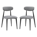 Modern Dining Chairs Set Of 2, Curved Backrest Round Upholstered And Metal Frame, Grey Gray Foam Metal