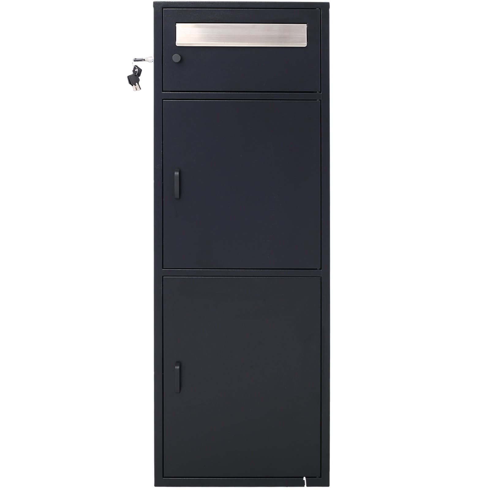 Large Steel Freestanding Floor Parcel Package Drop With Locking Letterbox Drop Mail Box With Multi Compartments, Black Black Steel