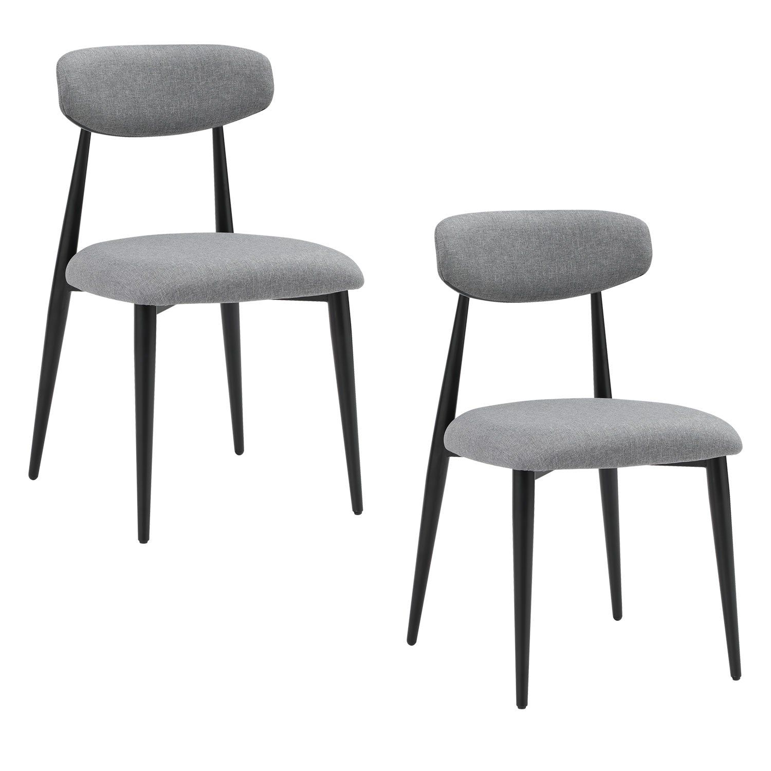 Modern Dining Chairs Set Of 2, Curved Backrest Round Upholstered And Metal Frame, Grey Gray Foam Metal