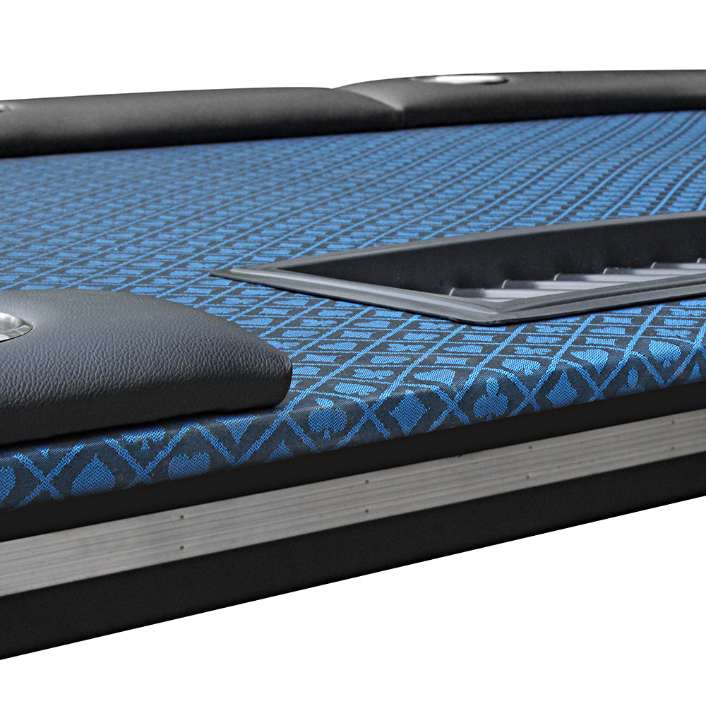 96Inch Oval Poker Table Detachable Armrest Chip Tray Blue Speed Cloth Surface Stainless Steel Pedestal Base Blue Stainless Steel