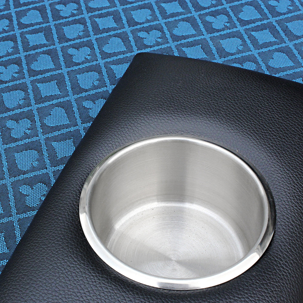 96Inch Oval Poker Table Detachable Armrest Chip Tray Blue Speed Cloth Surface Stainless Steel Pedestal Base Blue Stainless Steel