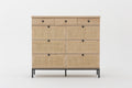 Rattan 9 Drawer Dresser For Bedroom, 60 Inch Wide Rustic Wood Dresser Tv Stand, Dresser Chest Of Drawers For Closet, Living Room, Hallway, Dark Rustic Oak Rattan Mdf Steel