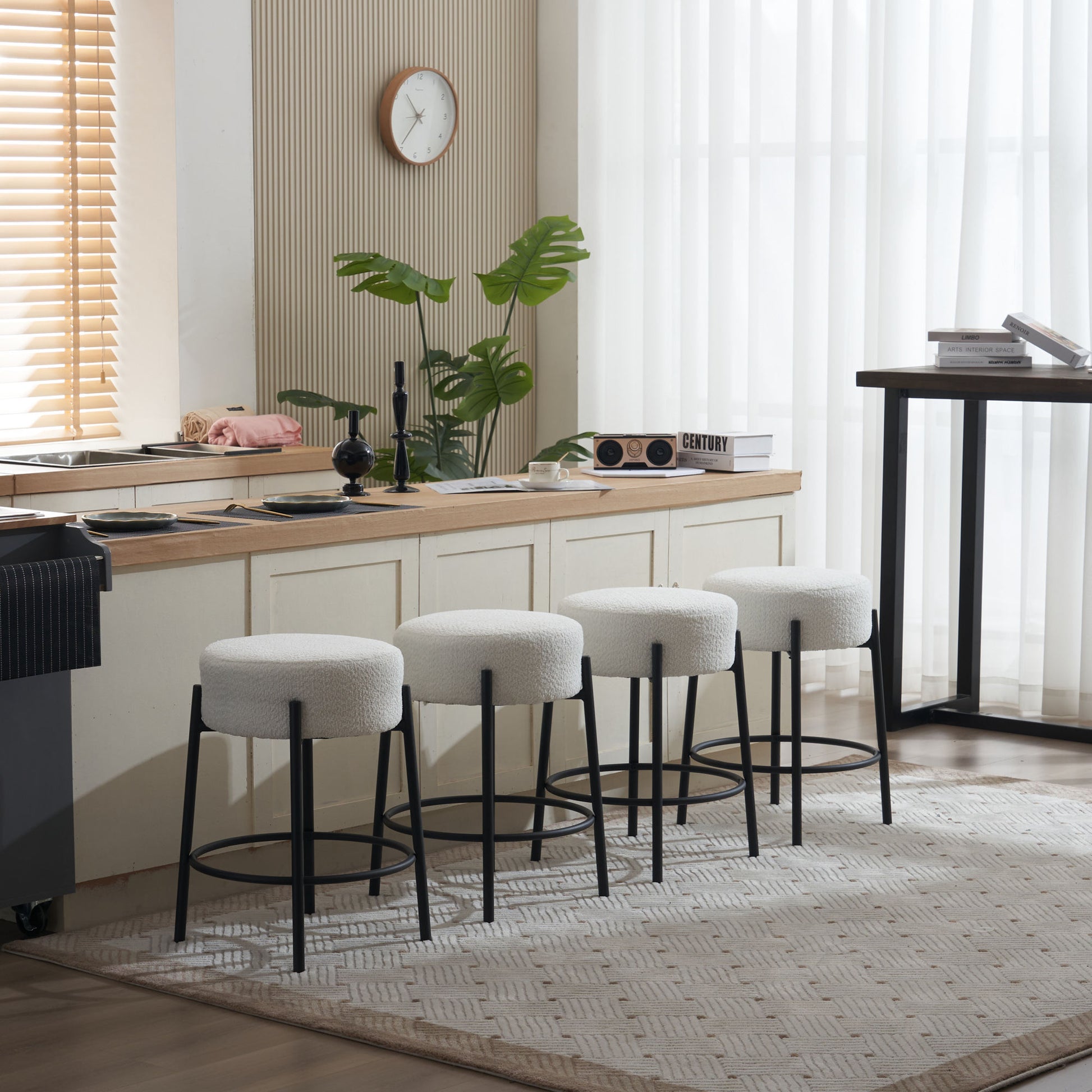 24" Tall, Round Bar Stools, Set Of 2 Contemporary Upholstered Dining Stools For Kitchens, Coffee Shops And Bar Stores Includes Sturdy Hardware Support Legs Beige Foam