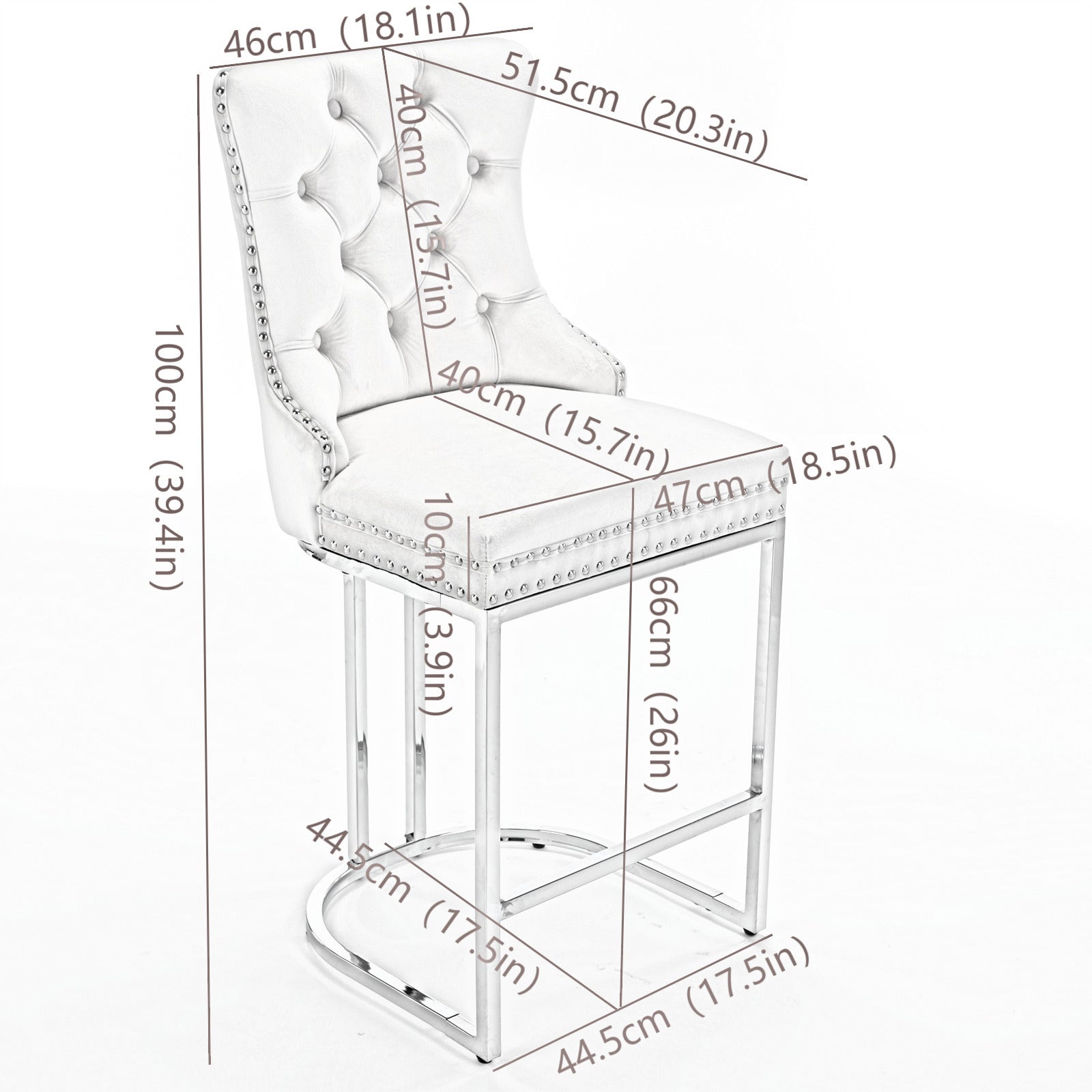 26" Counter Height Bar Stools Set Of 2, Modern Velvet Barstools With Button Back&Rivet Trim Upholstered Kitchen Island Chairs With Sturdy Chromed Metal Base Legs Farmhouse Bar Stools,Light Blue,2 Pack Light Blue Dining Room American Design Foam Velvet