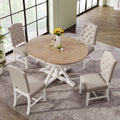 Functional Furniture Retro Style Dining Table Set With Extendable Table And 4 Upholstered Chairs For Dining Room And Living Room Oak Natural Wood Off White Oak Natural Wood Off White Solid Wood