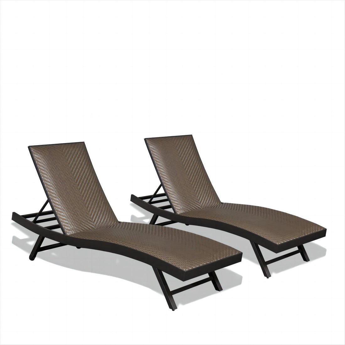 Outdoor Pe Wicker Chaise Lounge Set Of 2 Patio Reclining Chair Furniture Set Beach Pool Adjustable Backrest Recliners Padded With Quick Dry Foam Brown, 2 Lounge Chairs Dark Brown Wicker