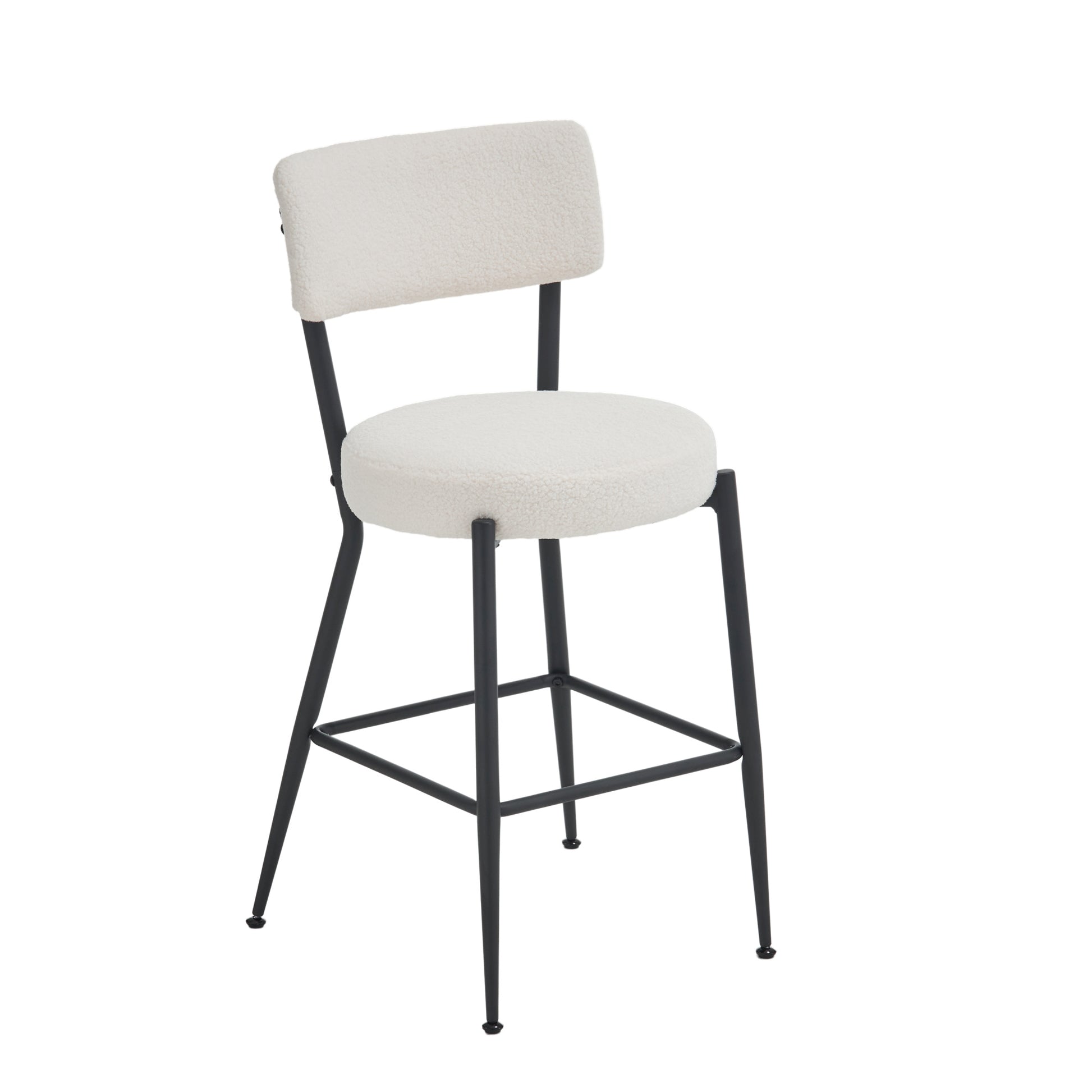 Set Of 4 Modern Teddy Fabric Upholstered Bar Stools Metal Base High Stool Suitable For Kitchen, Dining And Living Room Beige Stylish And Comfortable Island Seating Beige Metal