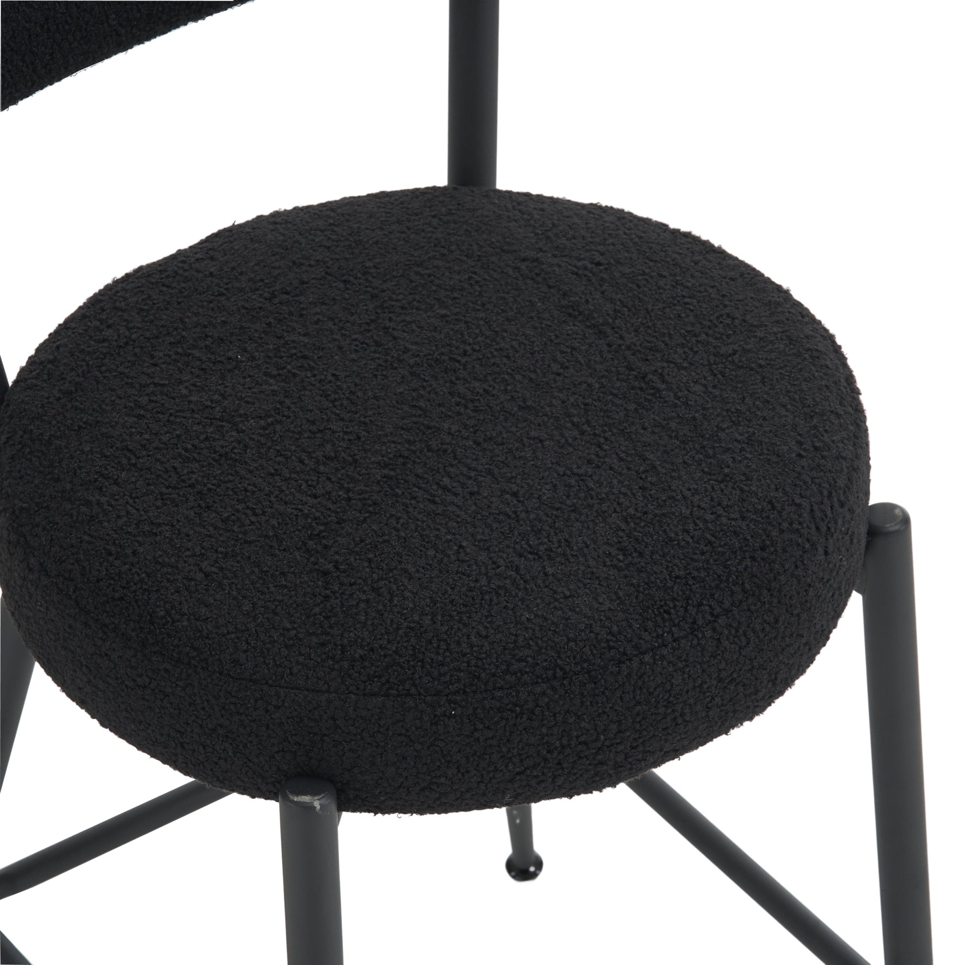 Set Of 2 Modern Teddy Fabric Upholstered Bar Stools Metal Base High Stool Suitable For Kitchen, Dining And Living Room Black Stylish And Comfortable Island Seating Black Metal