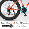 S26109 26 Inch Fat Tire Bike Adult Youth Full Shimano 21 Speed Mountain Bike, Dual Disc Brake, High Carbon Steel Frame, Front Suspension, Mountain Trail Bike, Urban Commuter City Bicycle Cycling Orange Without Anti Slip Garden & Outdoor American Design