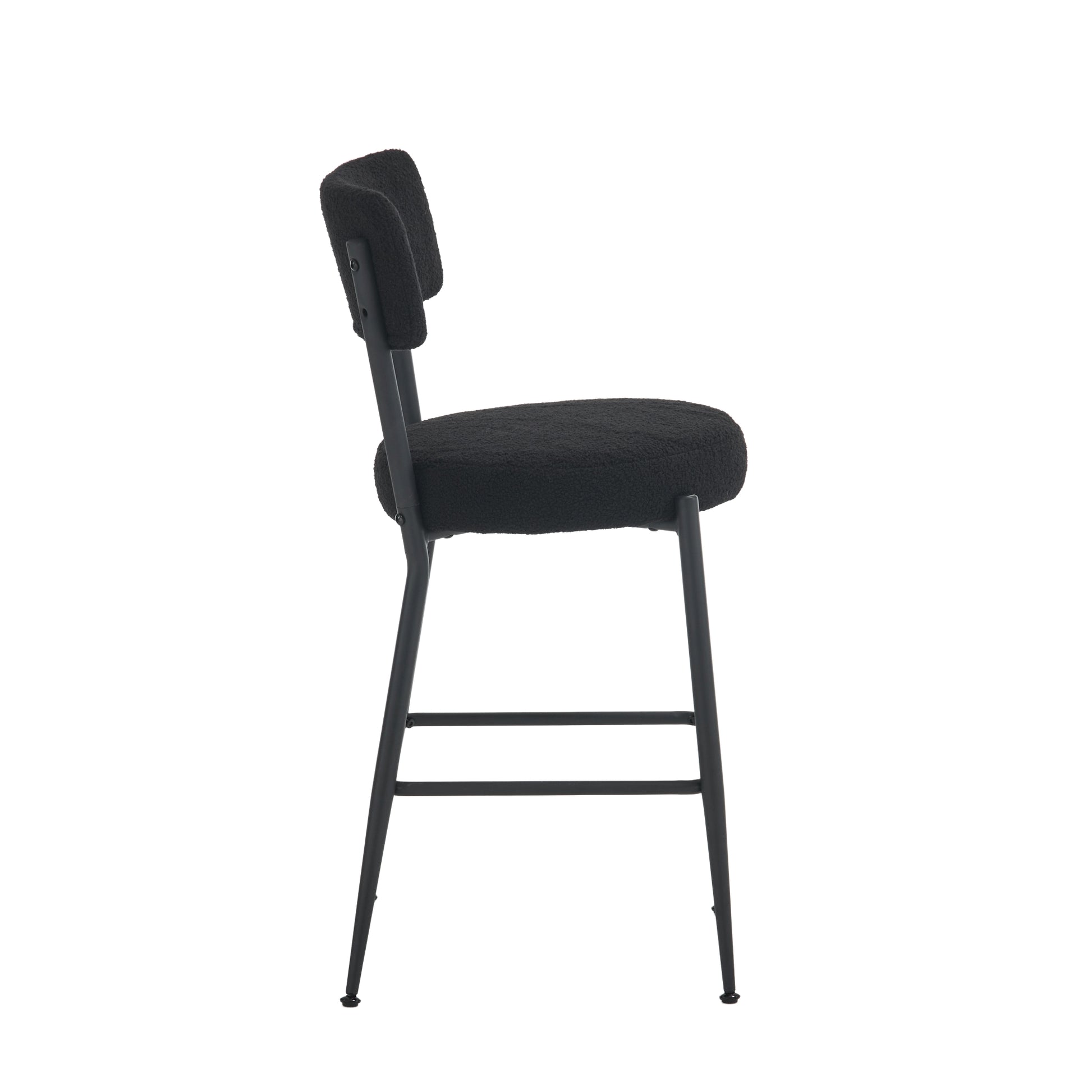 Set Of 4 Modern Teddy Fabric Upholstered Bar Stools Metal Base High Stool Suitable For Kitchen, Dining And Living Room Black Stylish And Comfortable Island Seating Black Metal