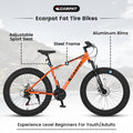S26109 26 Inch Fat Tire Bike Adult Youth Full Shimano 21 Speed Mountain Bike, Dual Disc Brake, High Carbon Steel Frame, Front Suspension, Mountain Trail Bike, Urban Commuter City Bicycle Cycling Orange Without Anti Slip Garden & Outdoor American Design