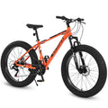 S26109 26 Inch Fat Tire Bike Adult Youth Full Shimano 21 Speed Mountain Bike, Dual Disc Brake, High Carbon Steel Frame, Front Suspension, Mountain Trail Bike, Urban Commuter City Bicycle Cycling Orange Without Anti Slip Garden & Outdoor American Design