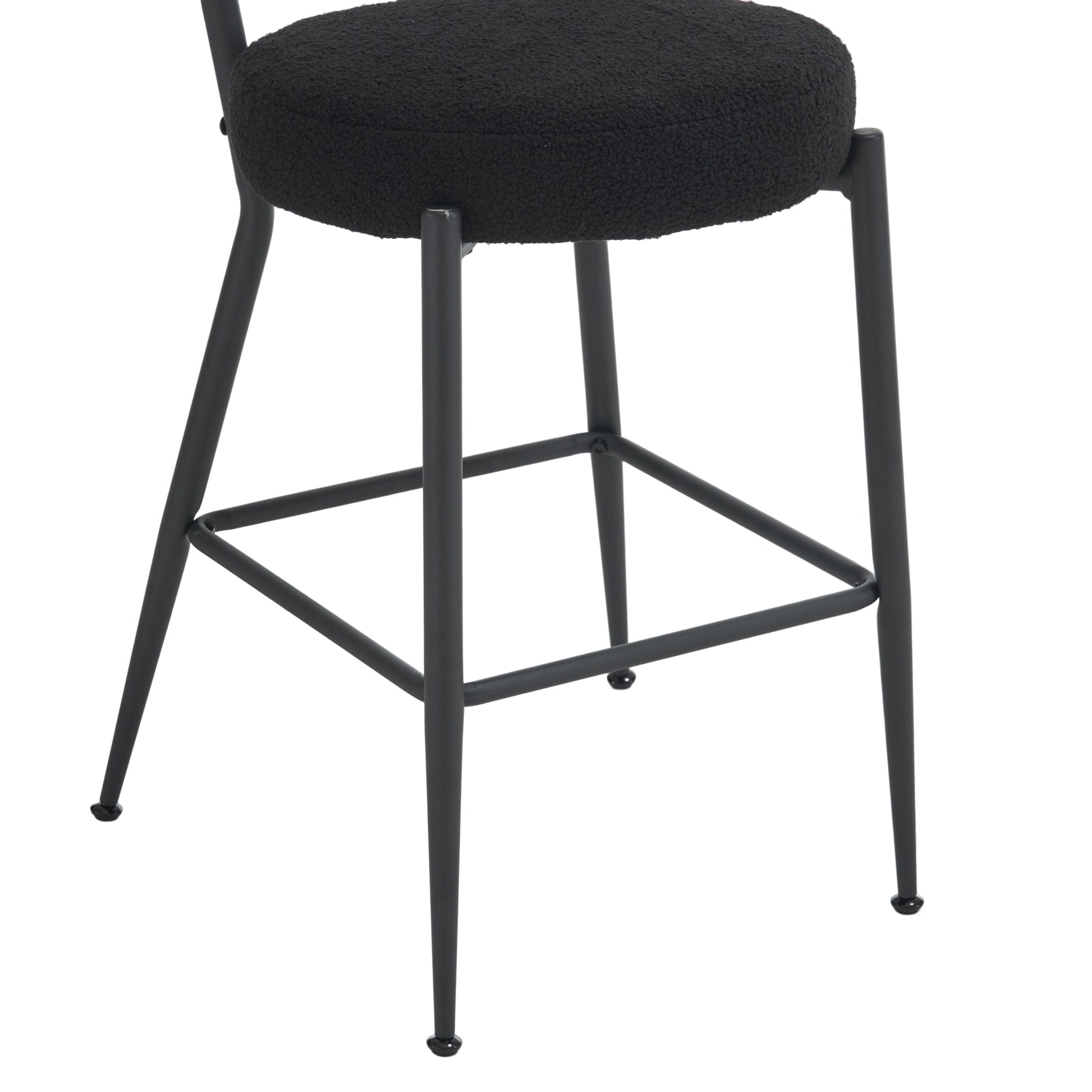 Set Of 2 Modern Teddy Fabric Upholstered Bar Stools Metal Base High Stool Suitable For Kitchen, Dining And Living Room Black Stylish And Comfortable Island Seating Black Metal
