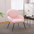 Modern Sherpa Chairs Accent Armchairs For Living Dining Room, Upholstered Chairs With Black Metal Legs, Comfy And Soft Chairs For Bedroom, Cute Vanity Chairs Pink Primary Living Space American Design Foam Faux Fur