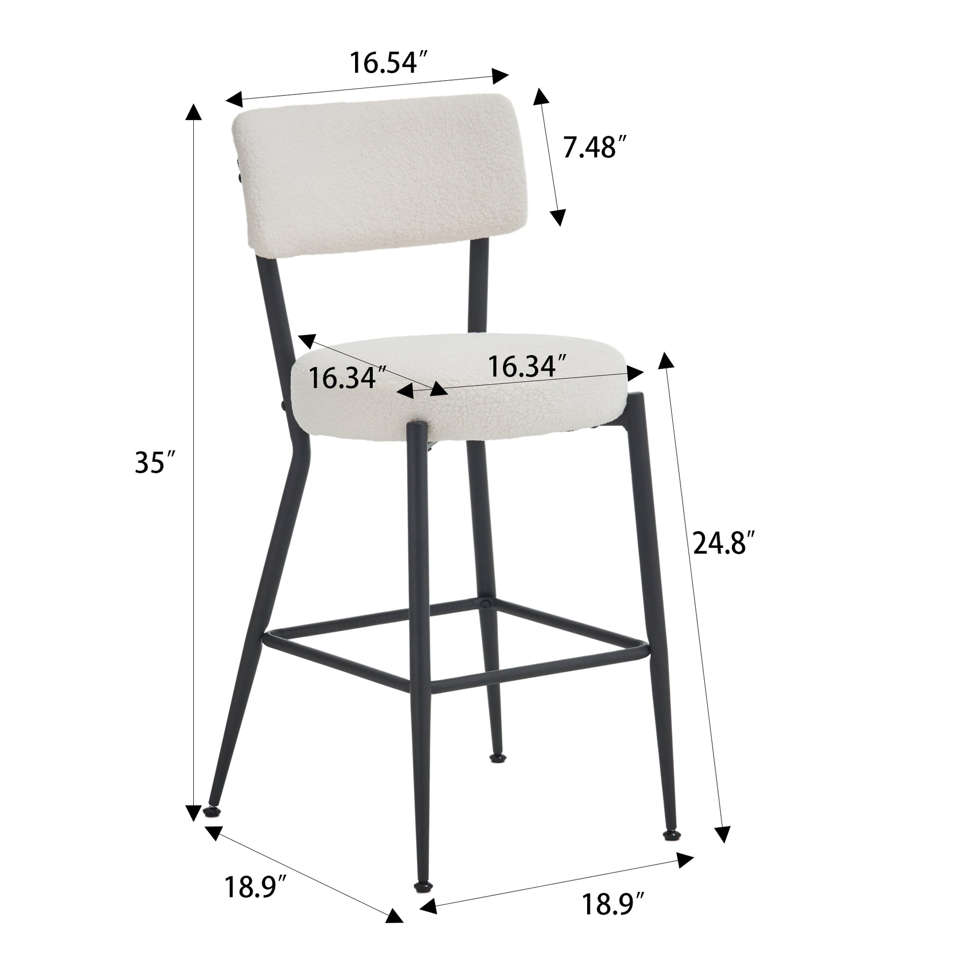 Set Of 4 Modern Teddy Fabric Upholstered Bar Stools Metal Base High Stool Suitable For Kitchen, Dining And Living Room Beige Stylish And Comfortable Island Seating Beige Metal