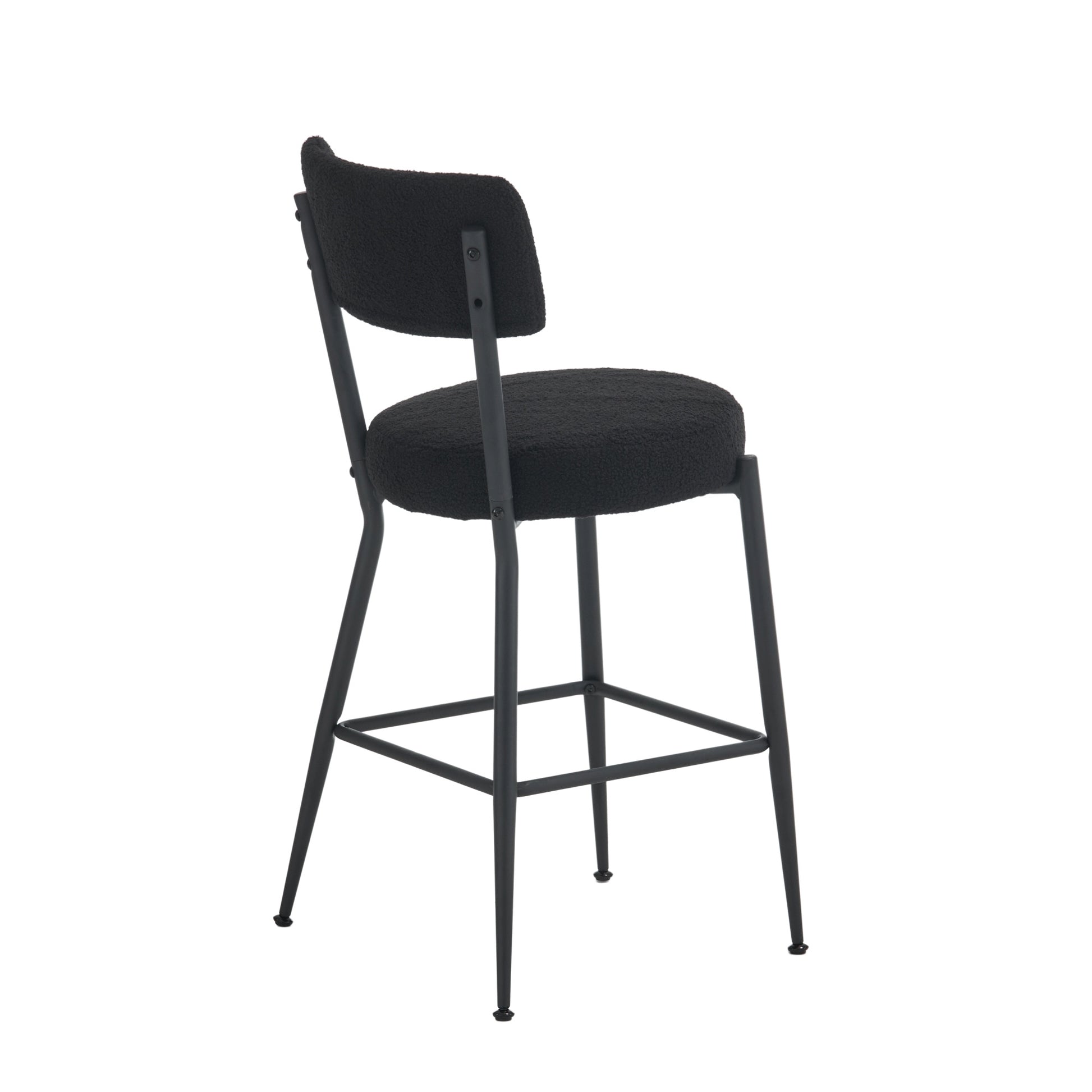 Set Of 2 Modern Teddy Fabric Upholstered Bar Stools Metal Base High Stool Suitable For Kitchen, Dining And Living Room Black Stylish And Comfortable Island Seating Black Metal