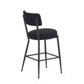 Set Of 4 Modern Teddy Fabric Upholstered Bar Stools Metal Base High Stool Suitable For Kitchen, Dining And Living Room Black Stylish And Comfortable Island Seating Black Metal