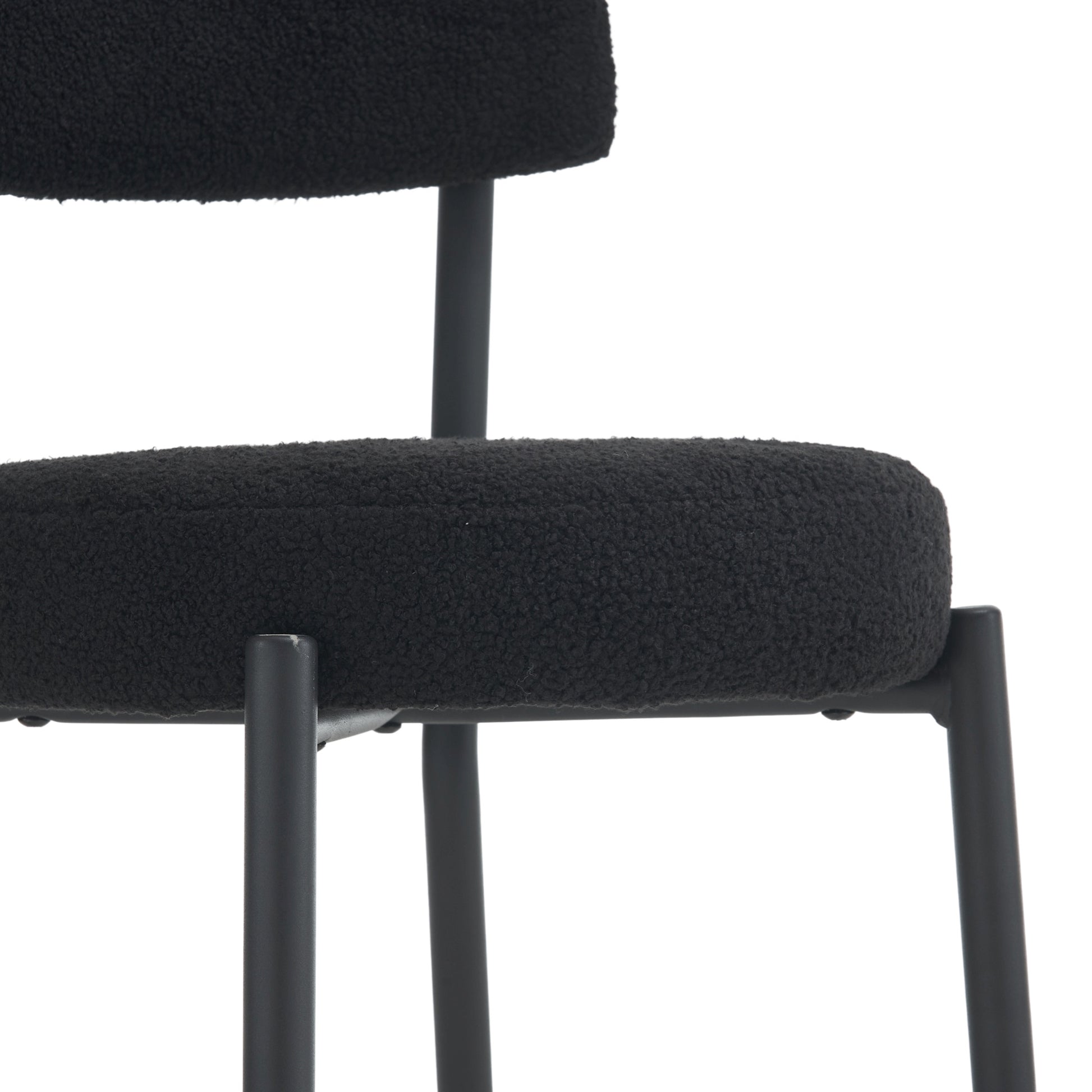Set Of 2 Modern Teddy Fabric Upholstered Bar Stools Metal Base High Stool Suitable For Kitchen, Dining And Living Room Black Stylish And Comfortable Island Seating Black Metal