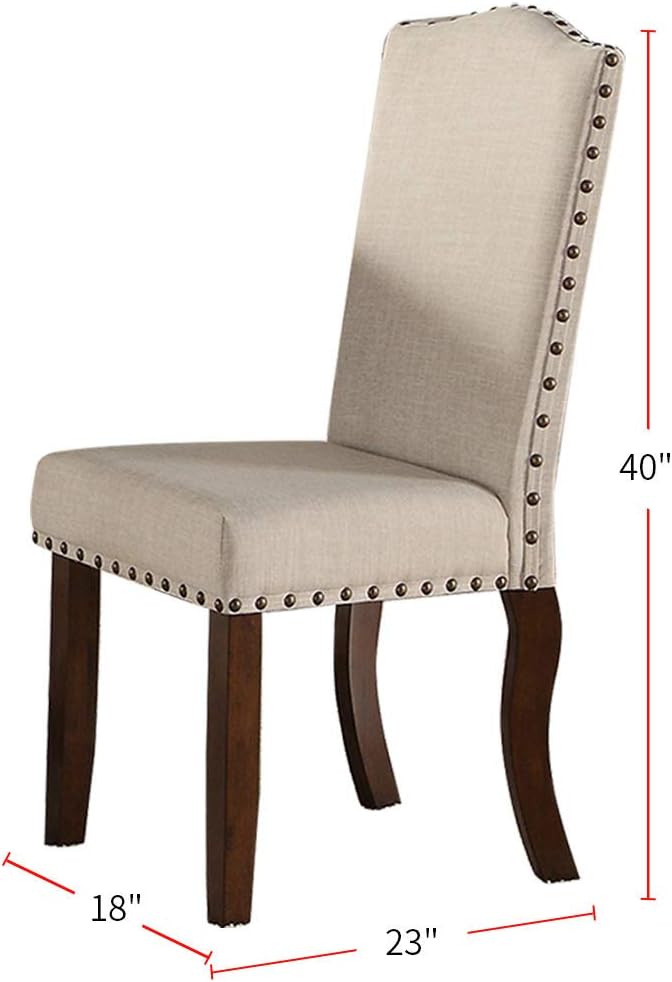 Classic Cream Upholstered Cushion Chairs Set Of 2Pc Dining Chair Nailheads Solid Wood Legs Dining Room Cream Brown Dining Room Classic,Modern Dining Chairs Rubberwood Solid Back Solid Wood