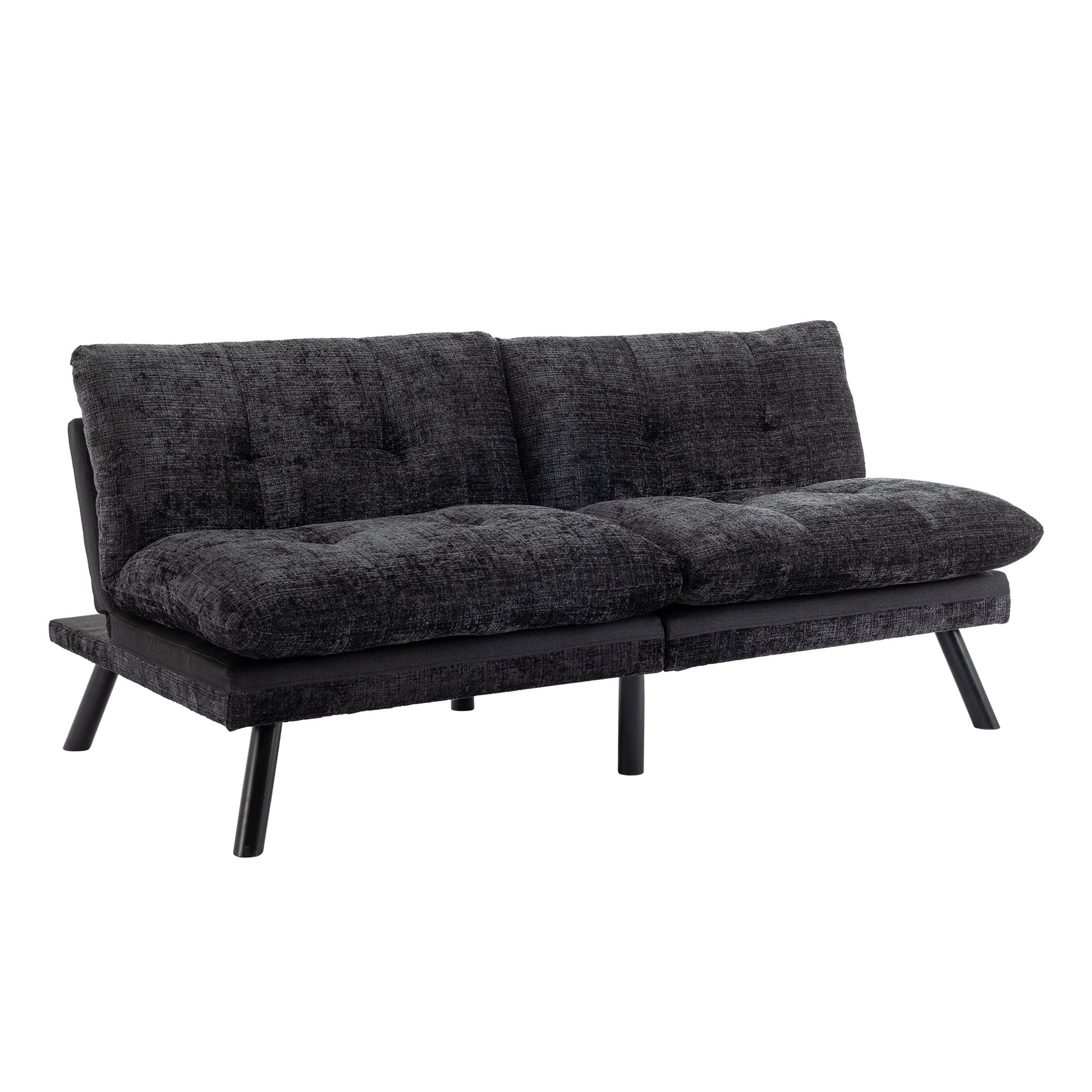 Convertible Sofa Bed Loveseat Futon Bedadjustable Lounge Couch With Metal Legs,Futon Sets For Compact Living Space Chenille Black Upholstered