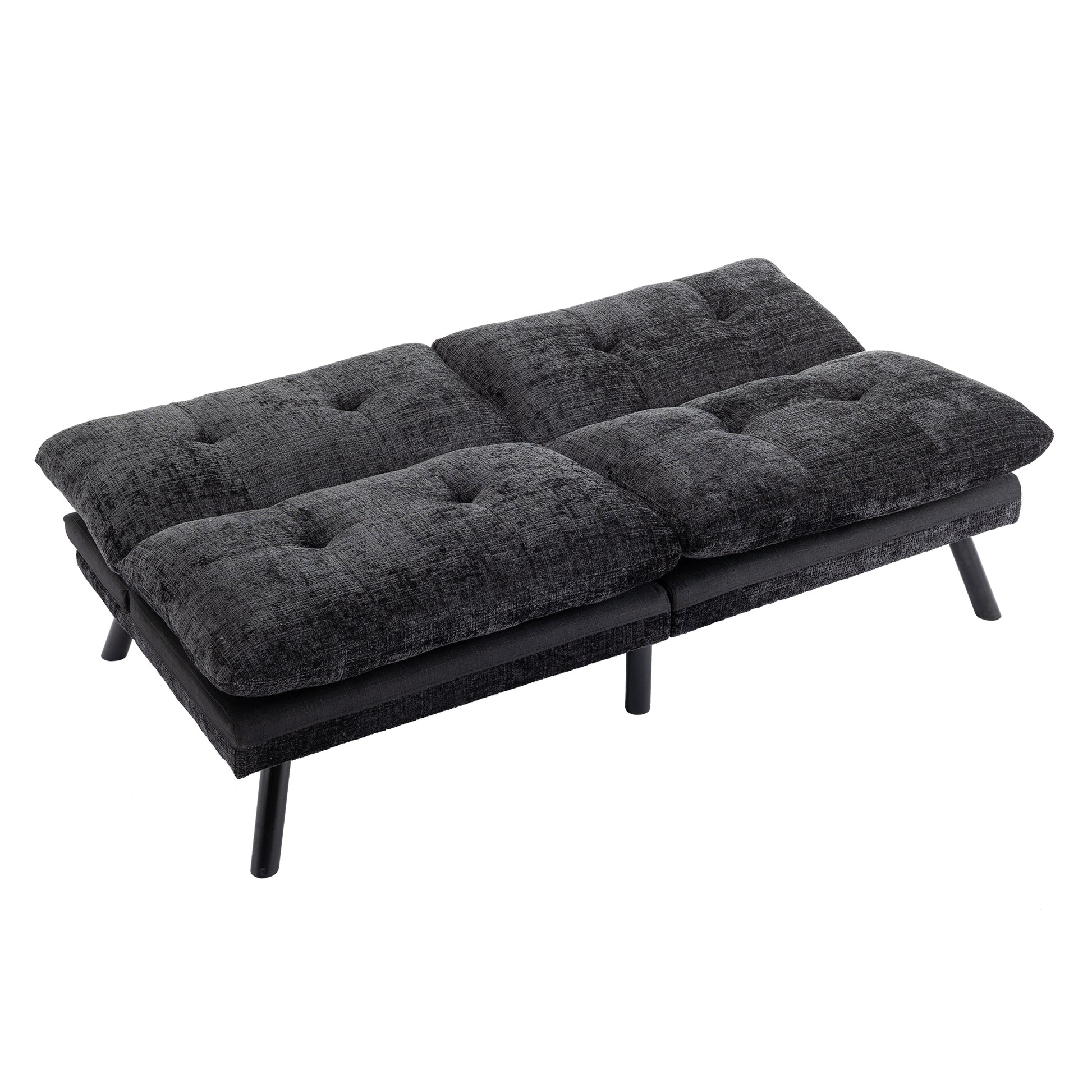 Convertible Sofa Bed Loveseat Futon Bedadjustable Lounge Couch With Metal Legs,Futon Sets For Compact Living Space Chenille Black Upholstered
