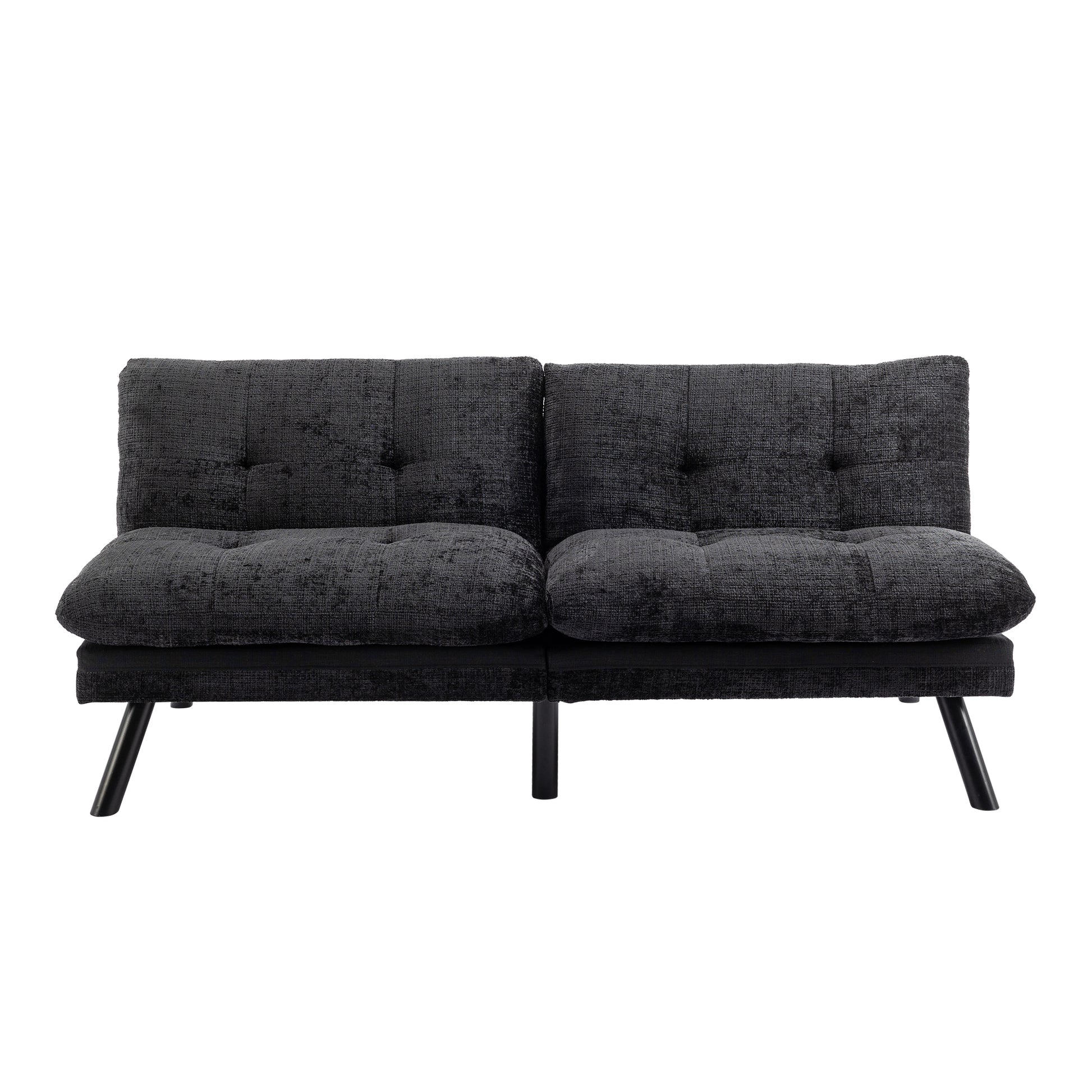 Convertible Sofa Bed Loveseat Futon Bedadjustable Lounge Couch With Metal Legs,Futon Sets For Compact Living Space Chenille Black Upholstered
