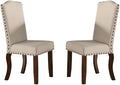 Classic Cream Upholstered Cushion Chairs Set Of 2Pc Dining Chair Nailheads Solid Wood Legs Dining Room Cream Brown Dining Room Classic,Modern Dining Chairs Rubberwood Solid Back Solid Wood