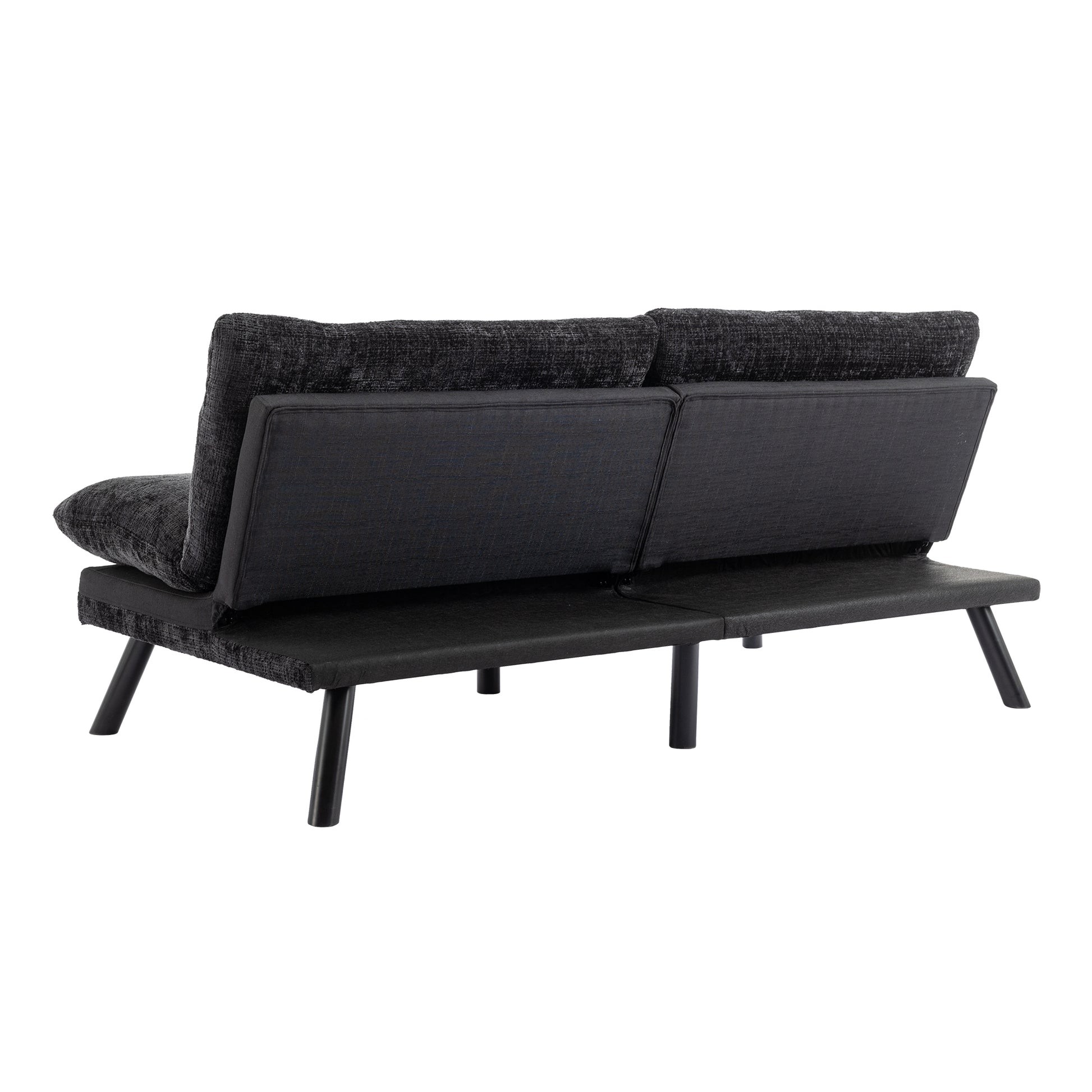 Convertible Sofa Bed Loveseat Futon Bedadjustable Lounge Couch With Metal Legs,Futon Sets For Compact Living Space Chenille Black Upholstered