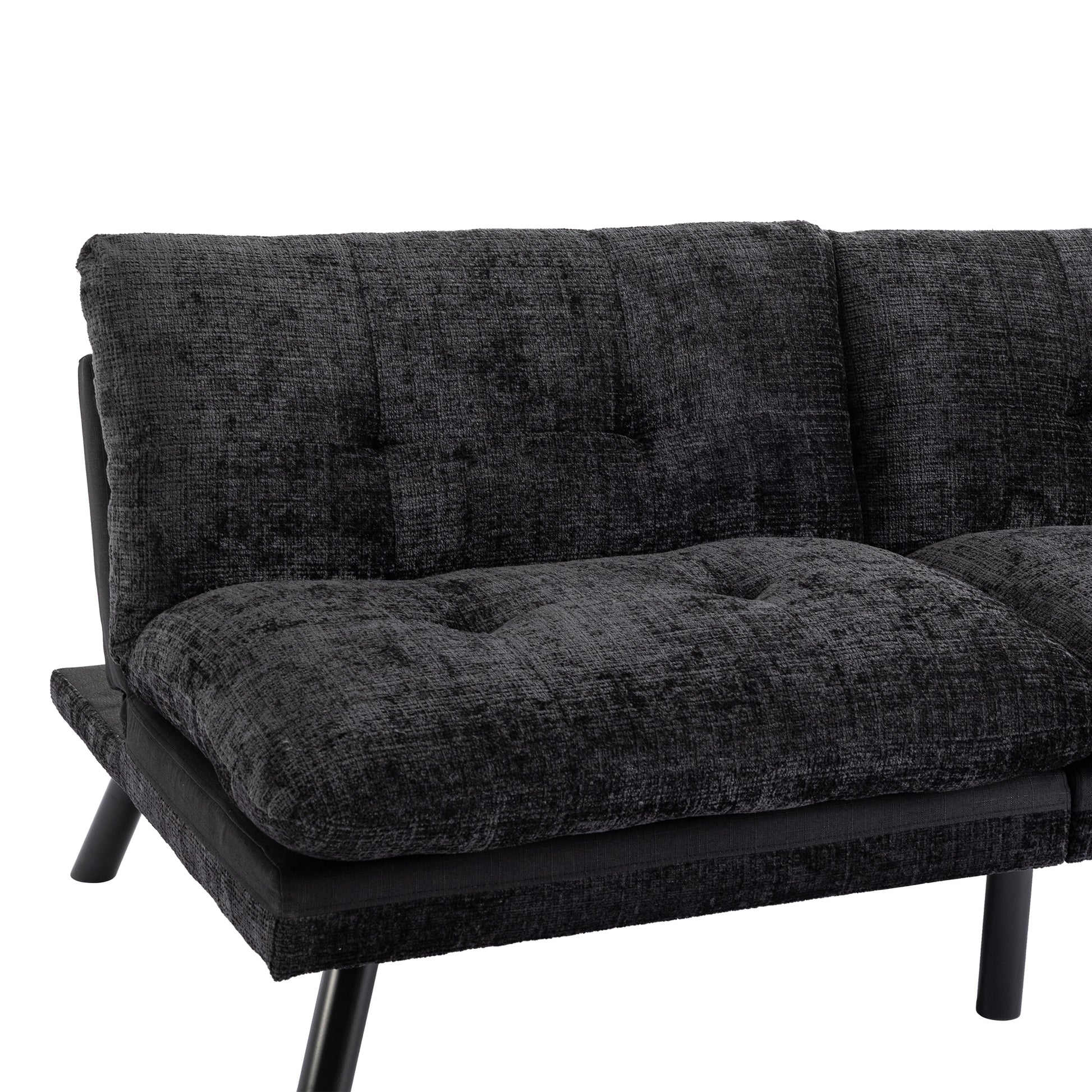 Convertible Sofa Bed Loveseat Futon Bedadjustable Lounge Couch With Metal Legs,Futon Sets For Compact Living Space Chenille Black Upholstered