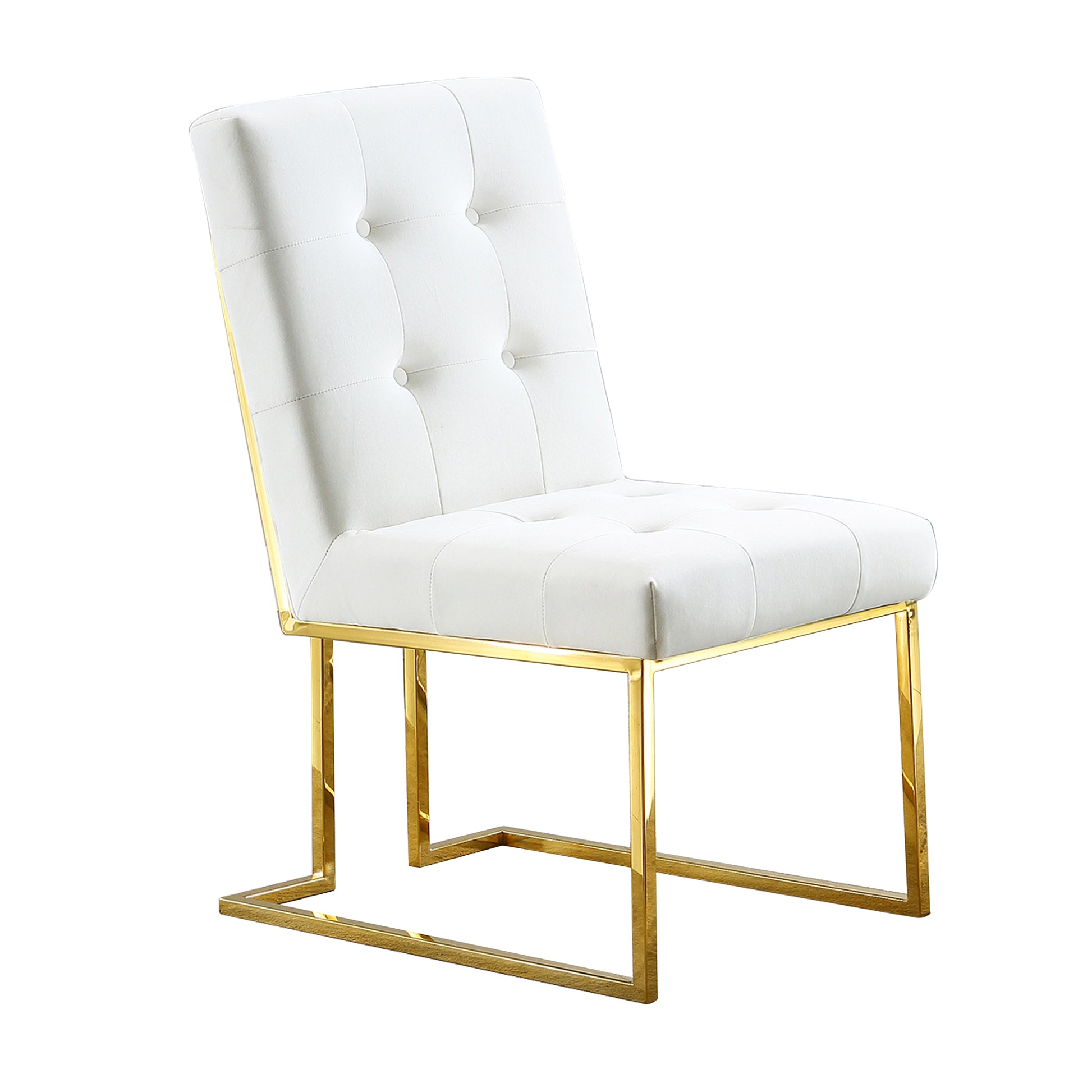 Modern Velvet Dining Chair Set Of 2, Tufted Design And Gold Finish Stainless Base Beige Velvet
