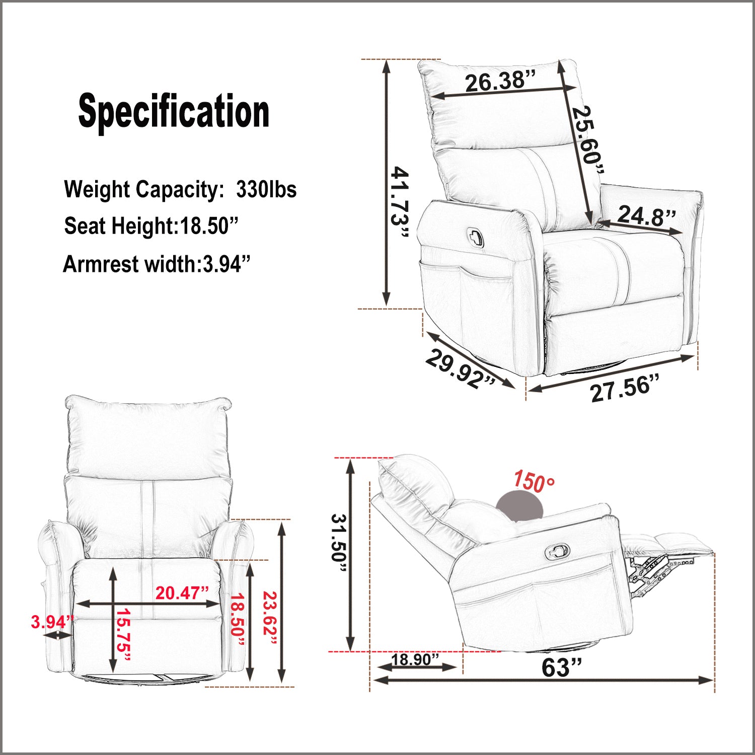 Rocking Recliner Chair,360 Degree Swivel Nursery Rocking Chair,Glider Chair,Modern Small Rocking Swivel Recliner Chair For Bedroom,Living Room Chair Home Theater Seat,Side Pocket Light Gray Solid Light Brown Primary Living Space Push Button Rubberwood