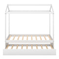 House Bed With Trundle, Can Be Decorated,White Old Sku:Sm000103Aak White Pine