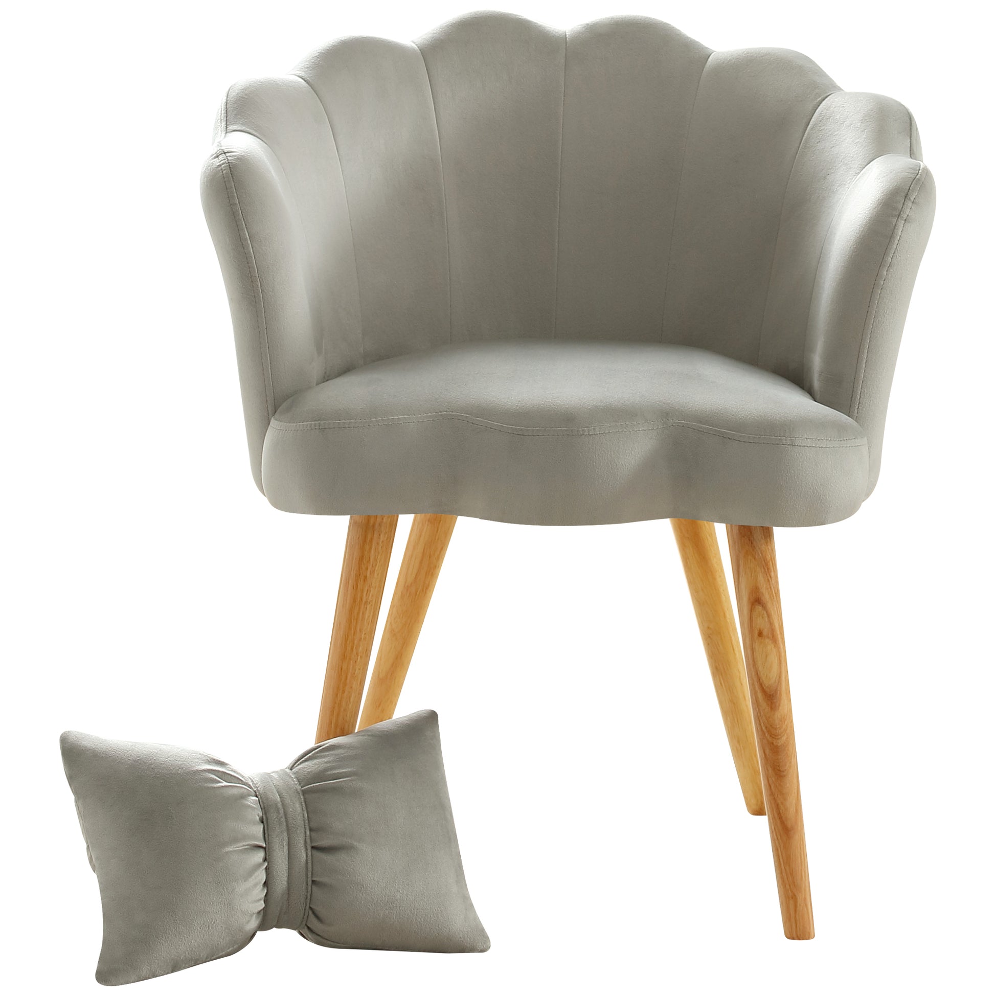 Velvet Wooden Foot Casual Lotus Chair With Waist Pillow Grey Grey Cotton Metal & Wood